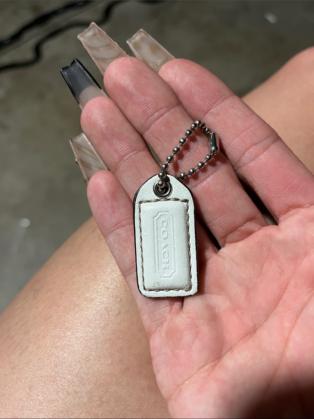 Coach Off-White Leather Tag Keychain with Ball Chain